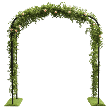 beautiful garden arch adorned with lush green foliage and delicate pink flowers, perfect for weddings or outdoor events, creating romantic and inviting atmosphere png