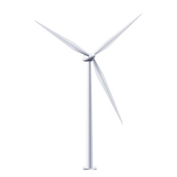 tall, sleek wind turbine stands against clear sky, its three blades poised to harness renewable energy efficiently. modern design emphasizes sustainability and clean power generation png