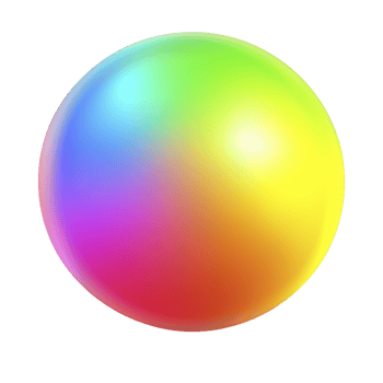 vibrant, multicolored sphere with smooth gradient transitions seamlessly from red to blue, green, and yellow, creating harmonious blend of colors. sphere appears glossy and reflective png