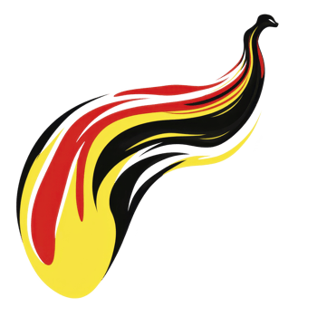 This features abstract design with flowing red, black, and yellow colors, resembling dynamic brushstroke or flame. vibrant colors create sense of movement and energy.abstract design with flowing png