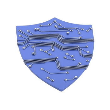 blue shield with circuit patterns symbolizes digital security and protection, representing cybersecurity and data safety. design conveys sense of technological defense and innovation png