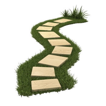 winding path of square wooden stepping stones is set in lush green grass, creating serene and inviting garden walkway. natural design adds touch of tranquility to outdoor space png