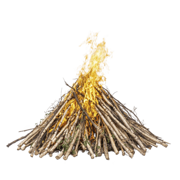 blazing campfire with bright flames and stacked wooden logs creates warm and inviting atmosphere, perfect for outdoor gatherings and storytelling under stars png