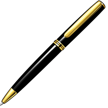 sleek black and gold pen with shiny finish, perfect for elegant writing. pen design is both modern and classic, making it suitable for professional settings png