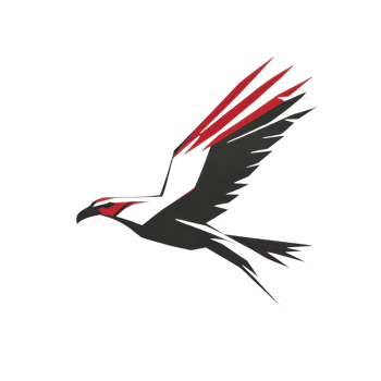 stylized bird with red and black wings is depicted in dynamic flying pose, showcasing sleek and modern design. illustration captures essence of freedom and movement png
