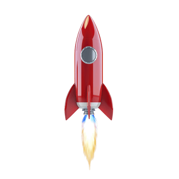 red rocket ship with sleek design is launching into space, emitting bright flame from its engines. image captures excitement and adventure of space exploration png