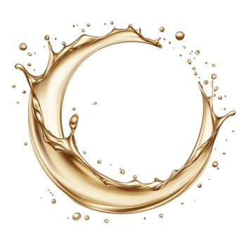 golden liquid splash forms circular shape, resembling letter C with dynamic motion and elegance. metallic sheen and fluidity create luxurious and artistic impression png