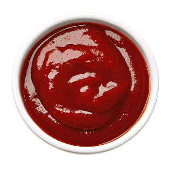 Rich, red barbecue sauce in white bowl, showcasing its glossy texture and savory appeal. Perfect for enhancing grilled dishes with smoky, tangy flavor png