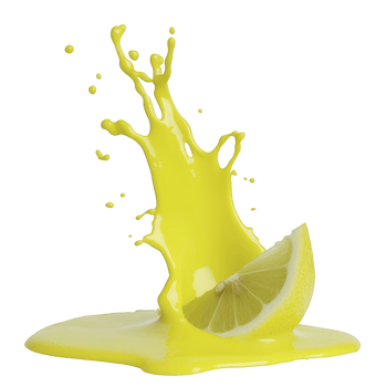 vibrant splash of yellow liquid erupts around fresh lemon slice, creating dynamic and refreshing scene. bright colors and motion convey energy and zest png