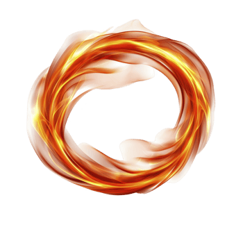 vibrant, swirling ring of fiery orange and yellow light creates dynamic and energetic visual effect against transparent background. abstract design suggests movement and intensity png