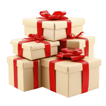 stack of beige gift boxes with vibrant red ribbons creates festive and elegant display, perfect for celebrations and special occasions png