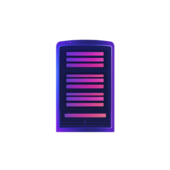 vibrant, futuristic illustration of server rack with glowing neon colors, showcasing digital and technological theme. design features gradient of purple and pink hues, creating modern and sleek png