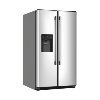 modern stainless steel refrigerator with sleek design features side by side door configuration and integrated water and ice dispenser on left door png