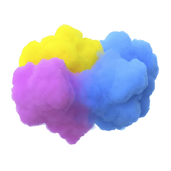 vibrant cloud of colorful smoke blends yellow, pink, and blue hues, creating dynamic and artistic visual effect. soft, fluffy texture adds sense of movement and creativity png
