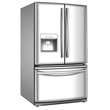modern stainless steel refrigerator with sleek design features double doors and bottom freezer drawer. appliance includes built in water and ice dispenser for convenience png