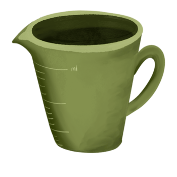 a green measuring cup with a transparent backround png