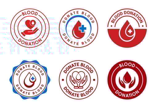 Blood donation icons set design, Donate blood badge label sign vector