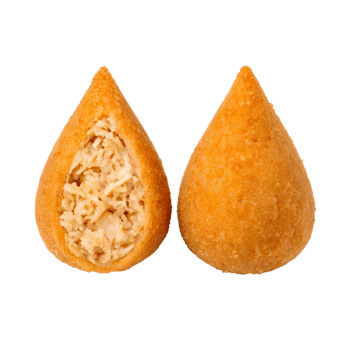 Two delicious Coxinha, one whole and one cut to show the filling png