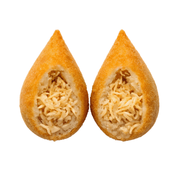 Closeup of Two Halves of Delicious Brazilian Chicken Coxinha Snack png