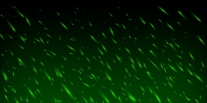 Green fire sparks with glowing embers and toxic mist. Magic flame effect on dark background with fog, particles, smoke and neon shine. Abstract fantasy with dust, heat and energy motion. vector