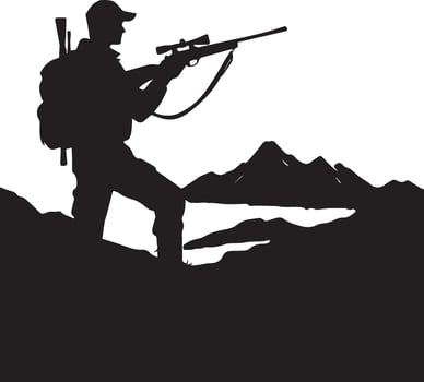 Hunter Aiming Rifle in Mountain Landscape Silhouette vector