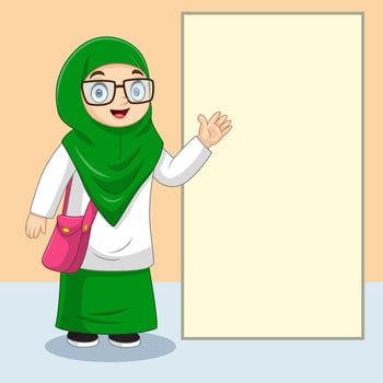 Cartoon little girl student showing on blank space vector