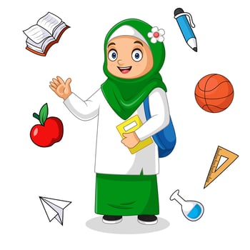 Cute little girl student cartoon waving hand vector