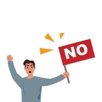 Activist with protest placard, saying no, rally, strike, opposition, civil rights vector