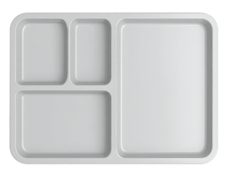 top view of modern rectangular food tray with multiple compartments, clean plastic design for meal presentation, on isolated background png