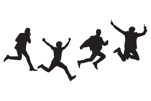 Silhouettes set of happy jump and running business men with white background vector