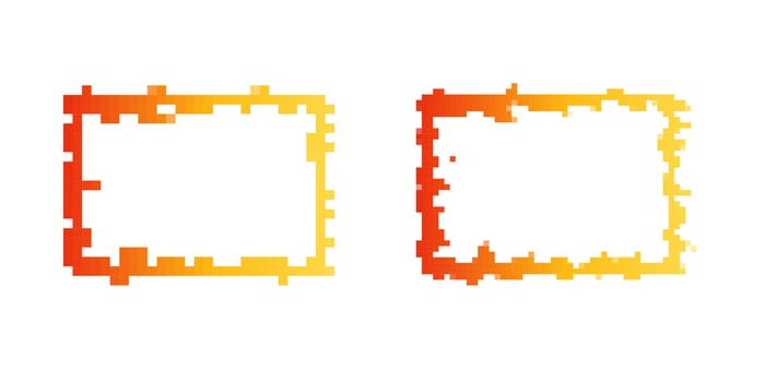 Mosaic pixel frames with vibrant fire-themed borders in retro 8 bit style vector