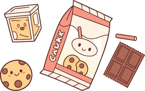 Cute kawaii food characters with burger fries donut and soda in pastel colors vector