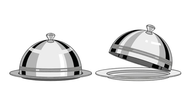 Metal Cloche Dome Food Cover Serving Tray Lid Silver Stainless Steel Dinnerware vector