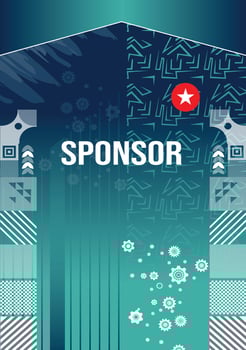 The sponsor logo is shown on a blue background vector