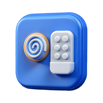 3D illustrated blue app icon with a swirl and button design perfect for tech and software visuals on a transparent background png