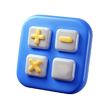 3D Blue Calculator Icon with Basic Math Symbols on a transparent background png