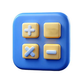 3D Calculator Icon with Addition Subtraction Multiplication and Division Symbols on a Blue Background on a transparent background png