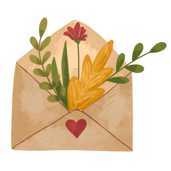 an envelope with flowers and leaves on transparent background png