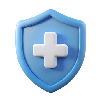 3D Blue Shield with White Cross Symbol on a transparent background png