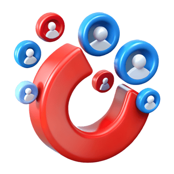 3D Red Magnet Attracting Blue and Red User Icons on a transparent background png