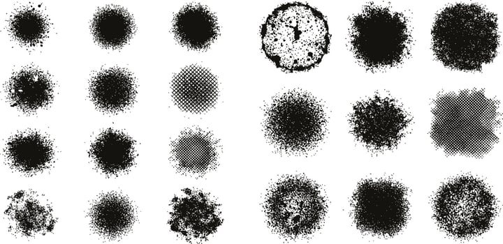 Collection of Abstract Distressed Grunge Blots, Stains, Halftone Dotted Design Elements vector