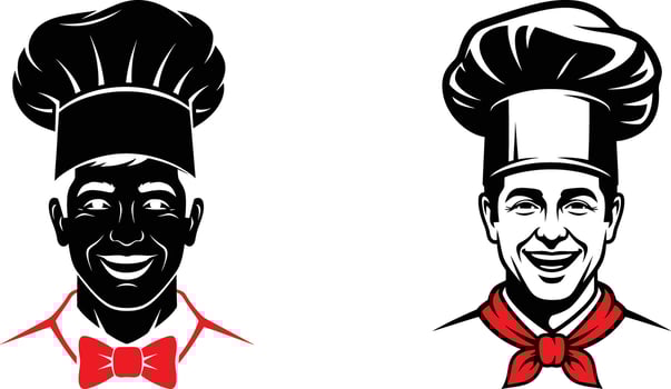 Illustration of Two Smiling Chefs Wearing Classic Toques and Neckwear Designs vector