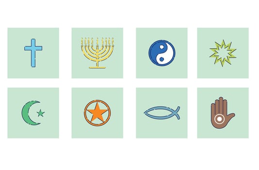 Exploring the Symbols Associated with Various World Religions and Philosophies Throughout History vector