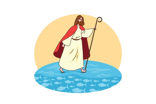 Jesus walking on water illustration vector