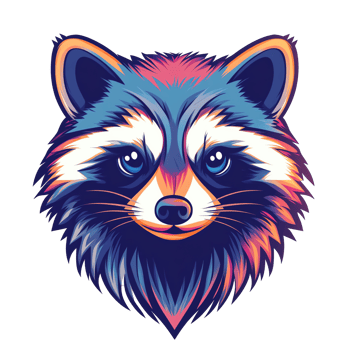 Vibrant Raccoon Head Illustration Artistic, Colorful, and Detailed Graphic for Design Projects png