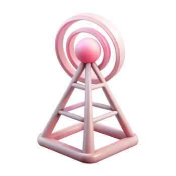 Pink 3d cartoon antenna tower for telecommunications, cellular network infrastructure png