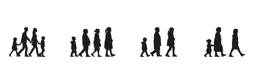 Family Walking Silhouette Set. Generational Bonding And Togetherness Symbol Collection. Social And Educational Use. Isolated Illustration vector