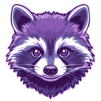 a raccoon head with purple eyes on a transparent background png