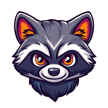 Intense Raccoon Head, Cartoon Style Illustration png