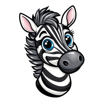 Adorable Cartoon Zebra Head Big Blue Eyes, Black and White Stripes png